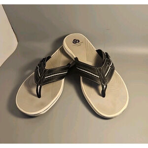 Clarks Women's Brinkley JazzH Black Synthetic Slip-On Flip Flop Sz 9 Adjustable